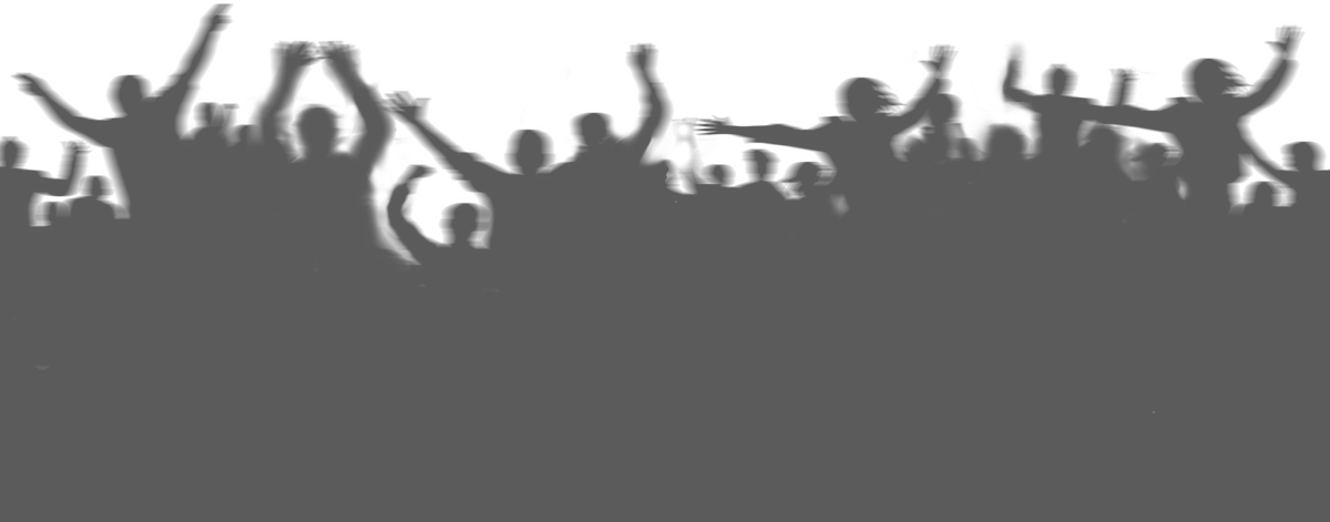 Out of focus apocalyptic landscape background with silhouette of people